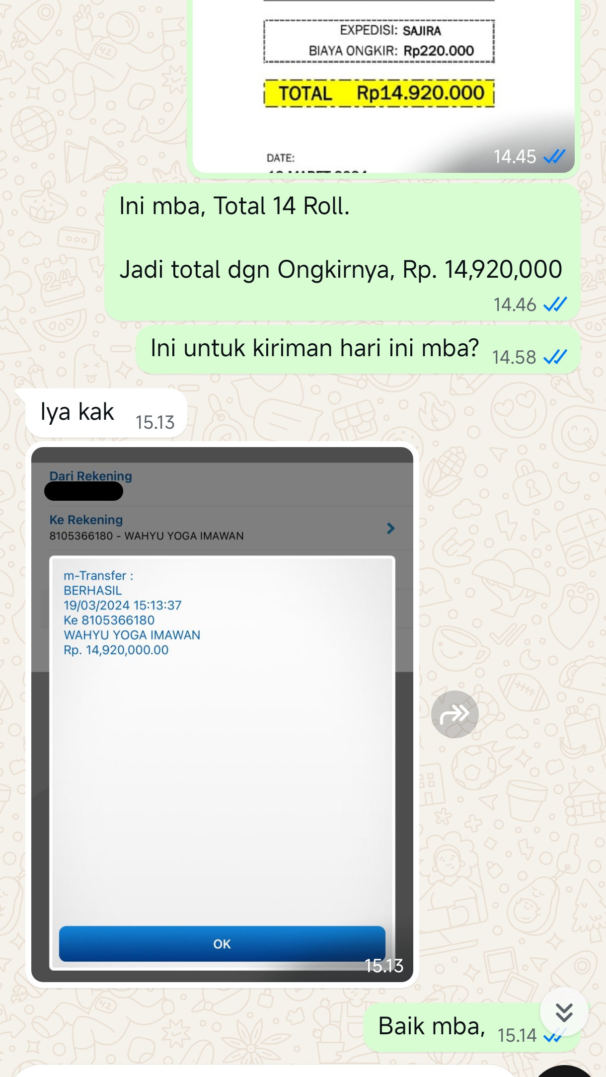 Testimoni chat pelanggan supplierkain.com