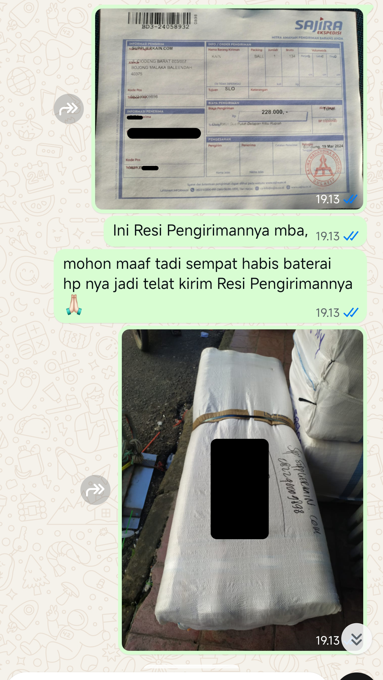 Testimoni chat pelanggan supplierkain.com
