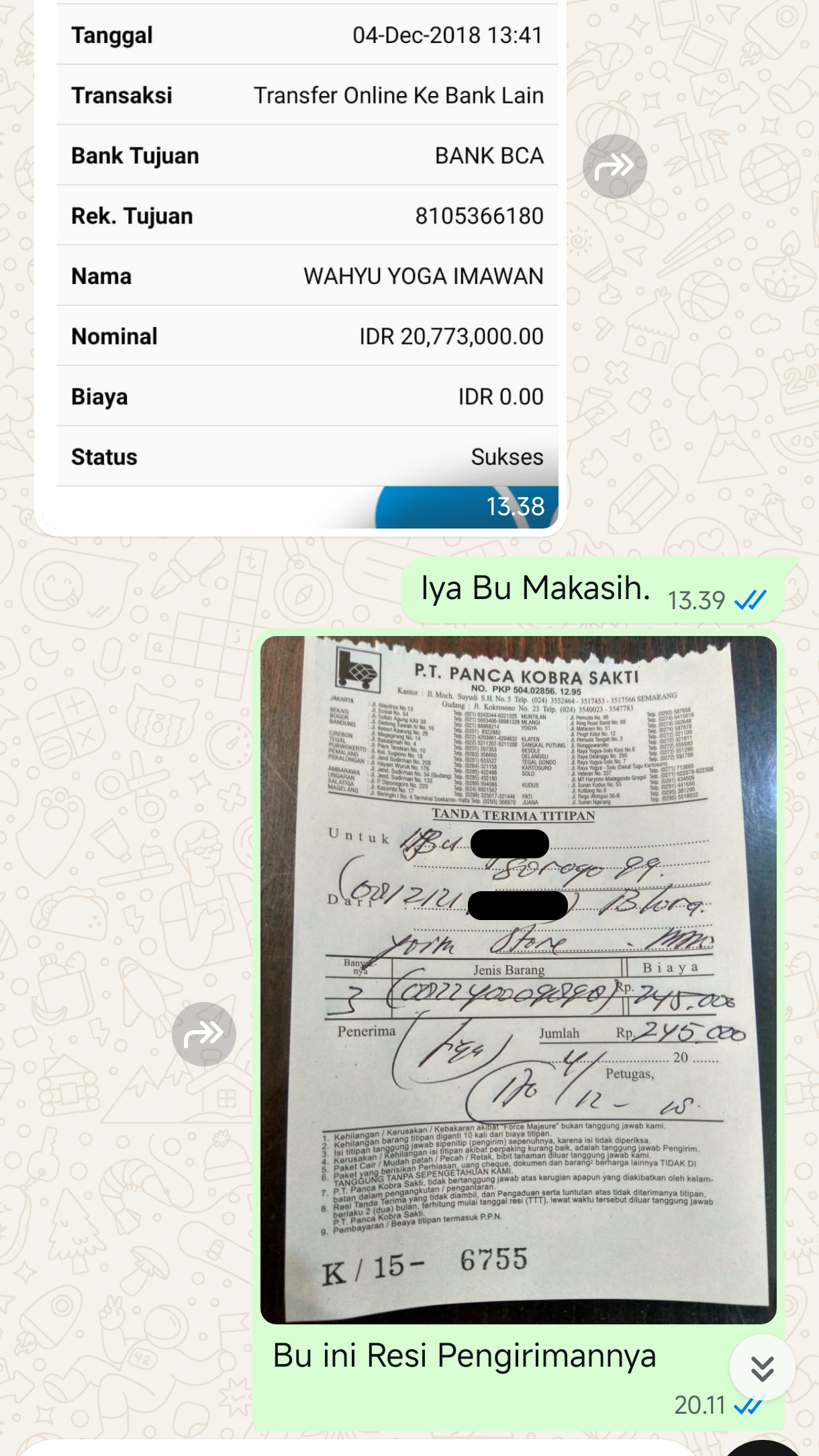 Testimoni chat pelanggan supplierkain.com