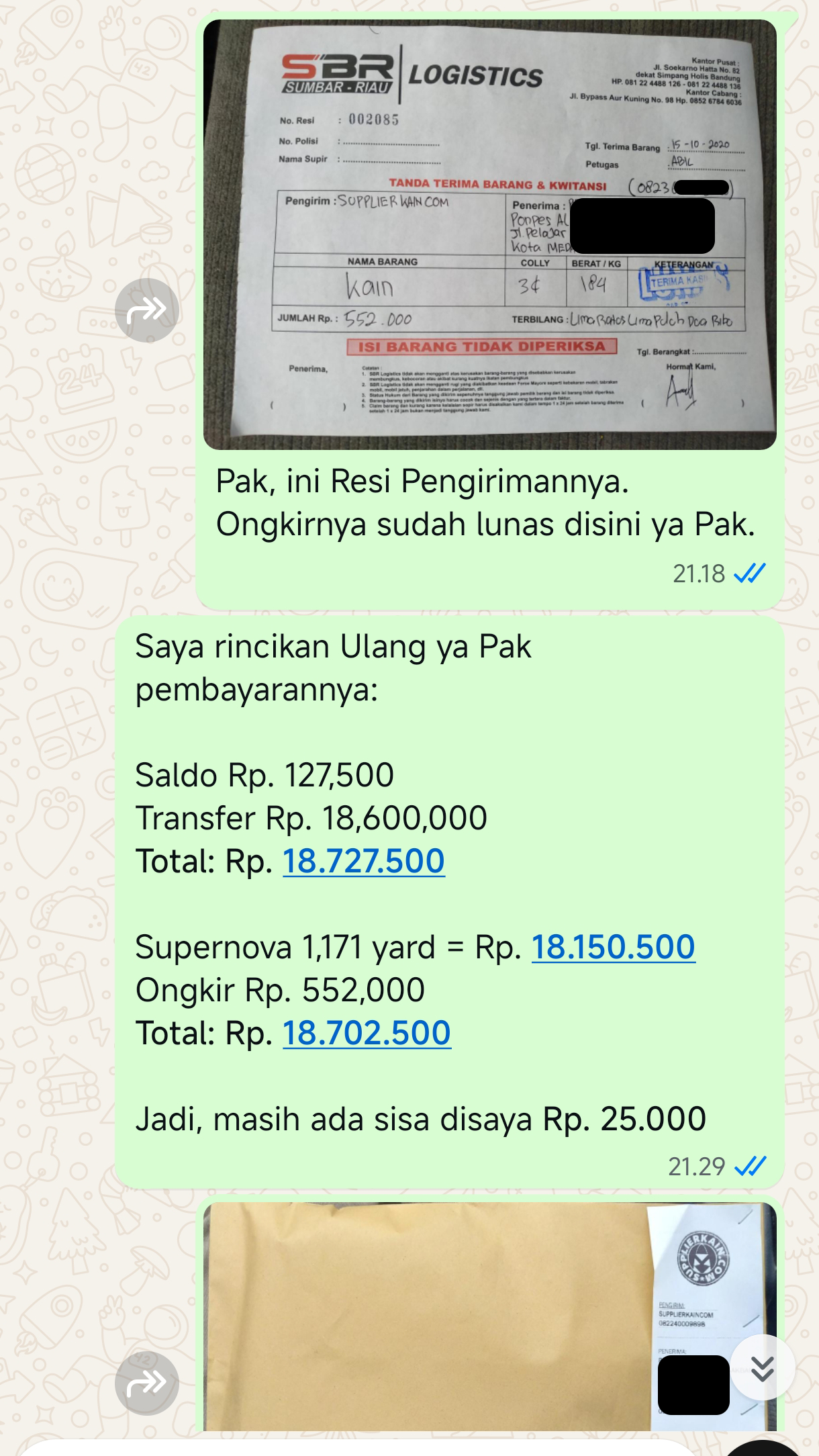 Testimoni chat pelanggan supplierkain.com