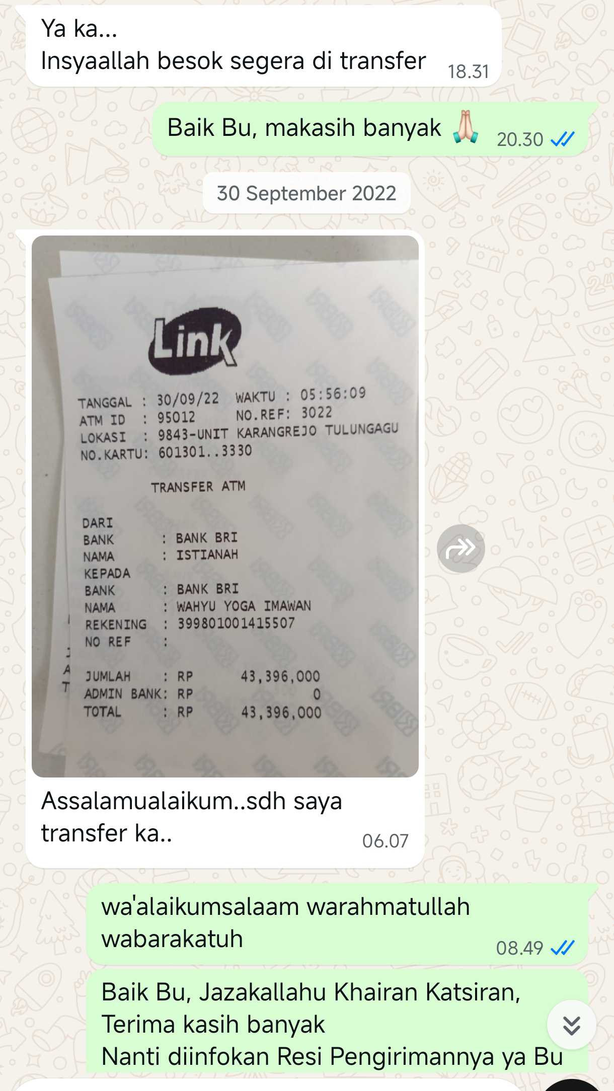 Testimoni chat pelanggan supplierkain.com