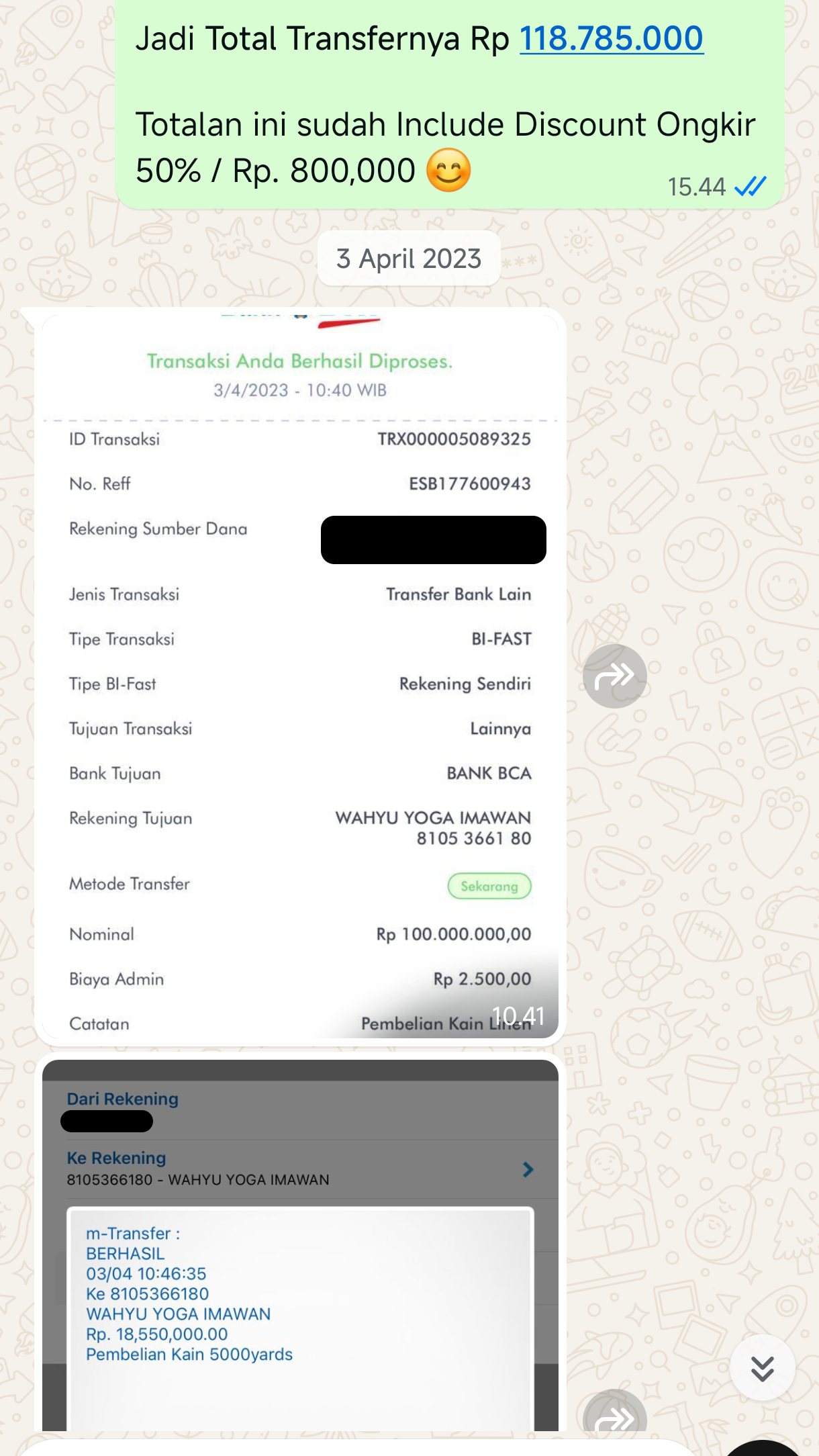 Testimoni chat pelanggan supplierkain.com